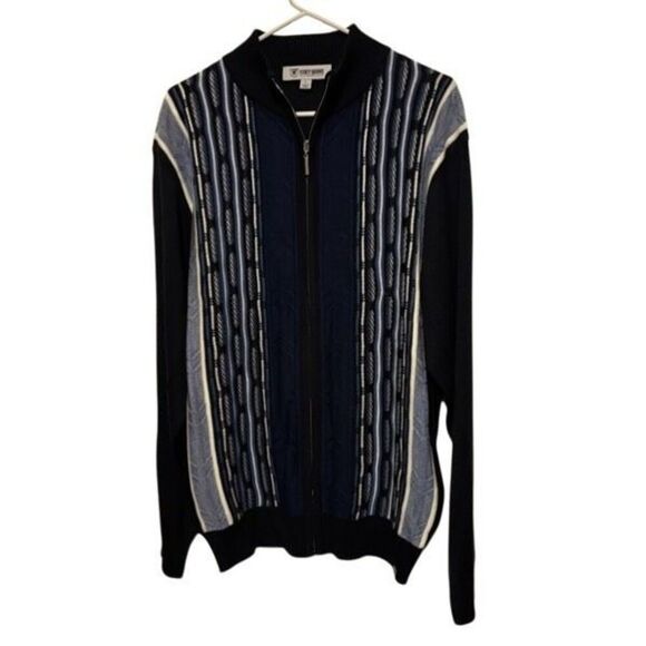 Stacy Adams Size Large Men’s Blue Striped Zipper Sweater - Picture 1 of 3